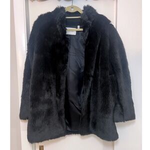 Babaton Aritzia Black Faux Fur Coat Jacket XS Mid-Length Luxe Glam